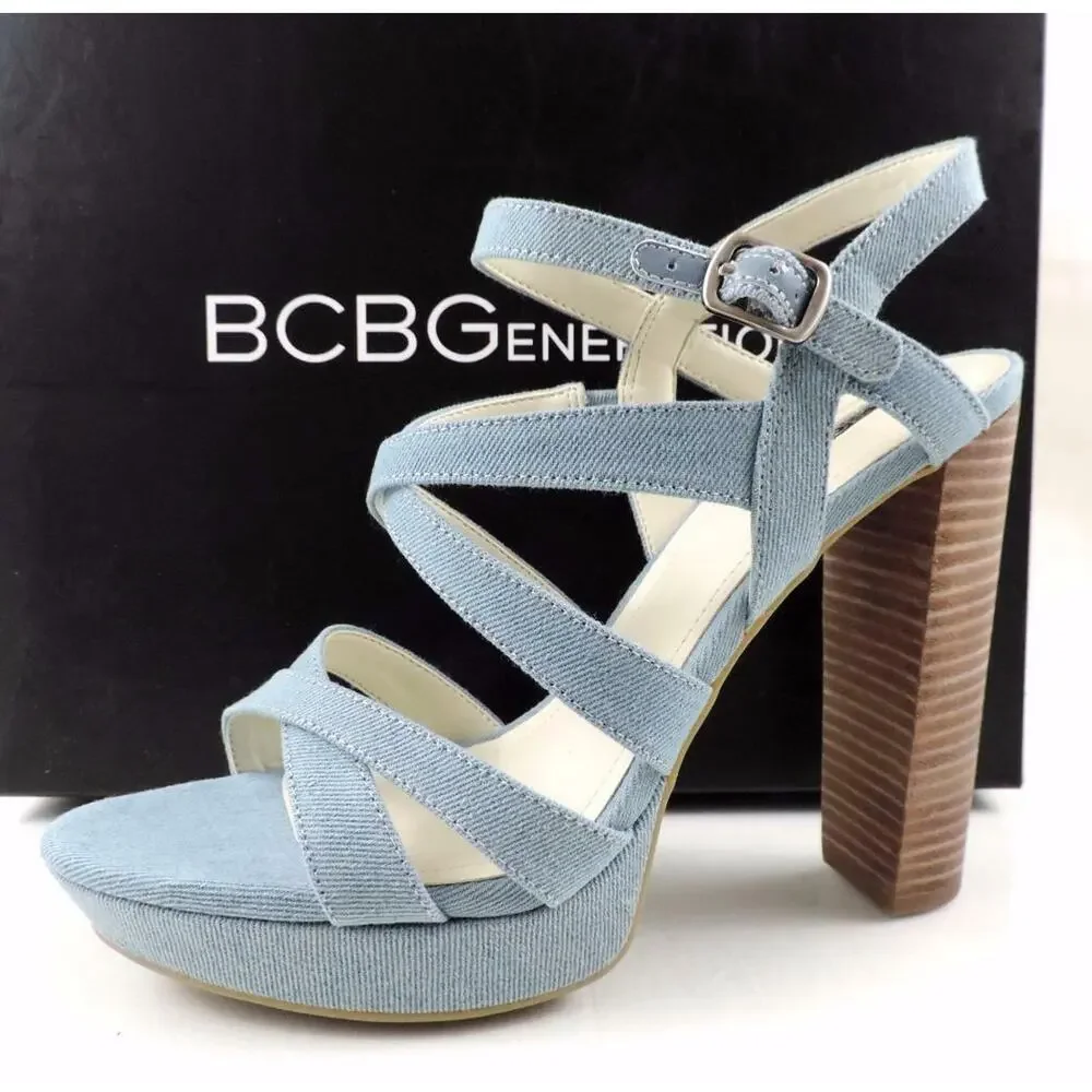 BCBGenerationn Morgan Strappy Platform Sandals Heels Blue Size 10